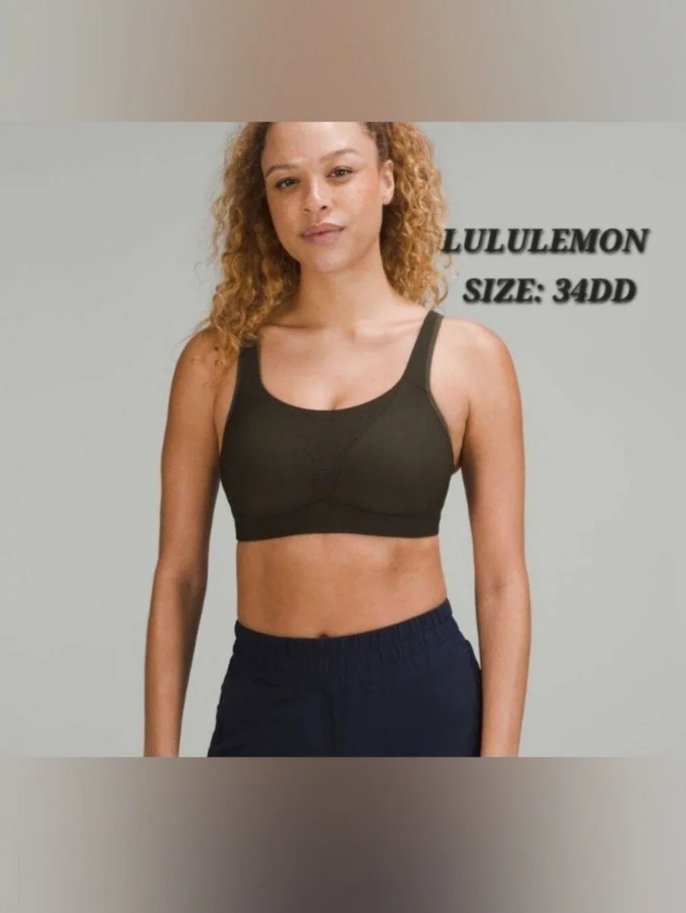 Lululemon Run Times Bra High Suport Dark Olive Athletic Workout Size 34D